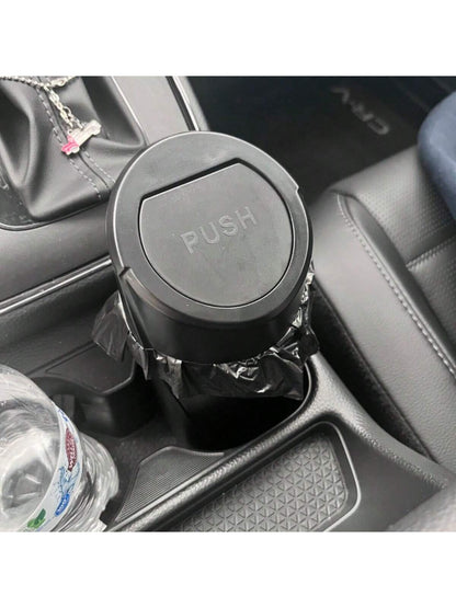 1pc Car Trash Can With Lid- Car Trash Can Cup Holder- Black Mini Leak-Proof Vehicle Trash Can With 15 Trash Bags- Car Front And Rear Seat Accessories Storage And Organization