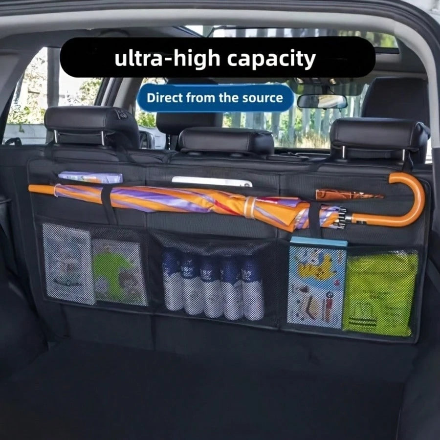 1pc Car Trunk Organizer Storage Bag Mesh Bag Organizer Bag SUV MPV Trunk Rear Seat Storage Bag Umbrella Holder Racket Holder