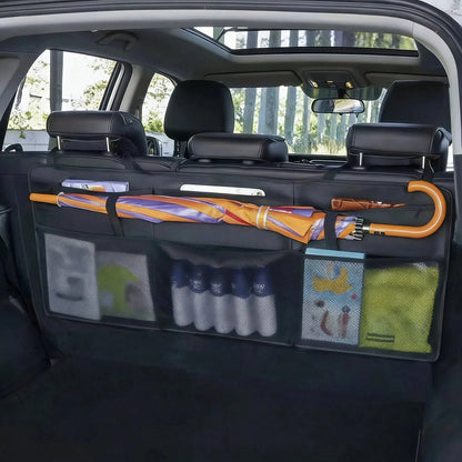1pc Car Trunk Organizer Storage Bag Mesh Bag Organizer Bag SUV MPV Trunk Rear Seat Storage Bag Umbrella Holder Racket Holder