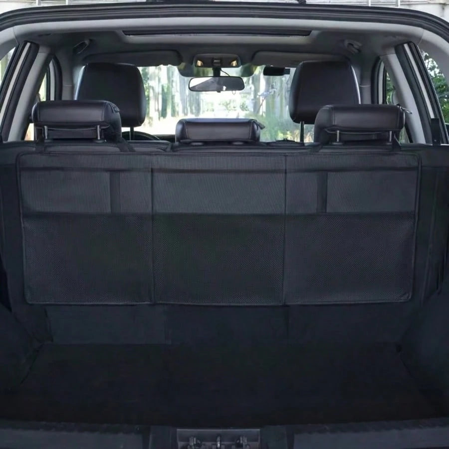 1pc Car Trunk Organizer Storage Bag Mesh Bag Organizer Bag SUV MPV Trunk Rear Seat Storage Bag Umbrella Holder Racket Holder