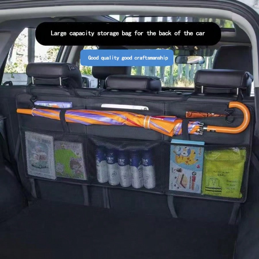1pc Car Trunk Storage Mesh Bag, Organizer Compartment Holder For SUV, MPV, Rear Seat, For Umbrella, Racket