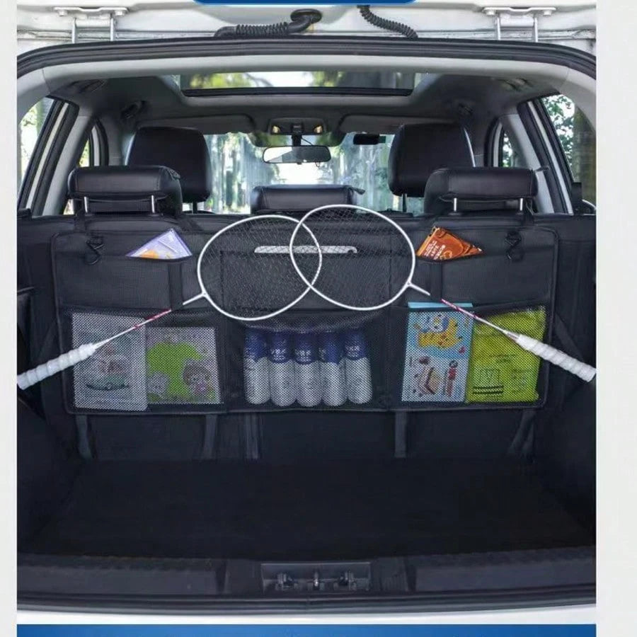 1pc Car Trunk Storage Mesh Bag, Organizer Compartment Holder For SUV, MPV, Rear Seat, For Umbrella, Racket