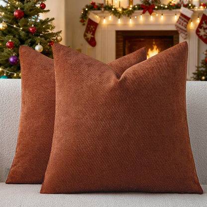 1pc Chenille Solid Striped Decorative Throw Pillow Cover, Suitable For Sofa, Living Room, Bed