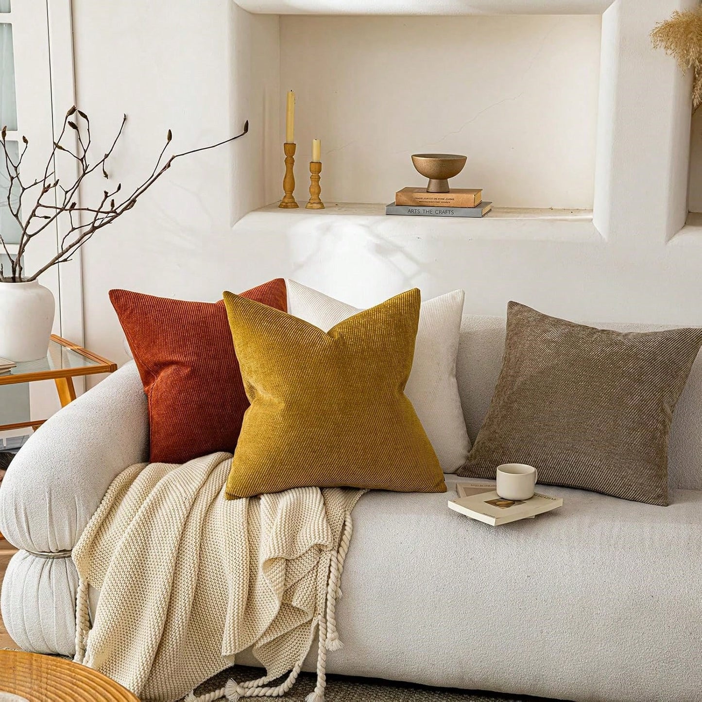 1pc Chenille Solid Striped Decorative Throw Pillow Cover, Suitable For Sofa, Living Room, Bed