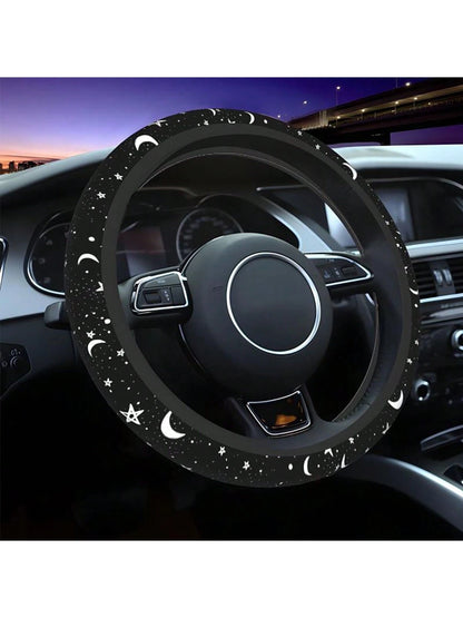 1pc Chic Car Steering Wheel Cover With Star & Moon Pattern, New Design, Non-Slip, No Inner Ring, Decorative Interior Car Accessories