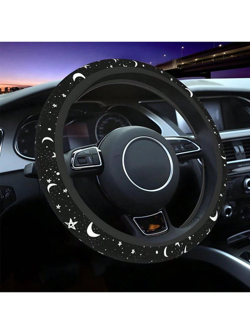 1pc Chic Car Steering Wheel Cover With Star & Moon Pattern, New Design, Non-Slip, No Inner Ring, Decorative Interior Car Accessories