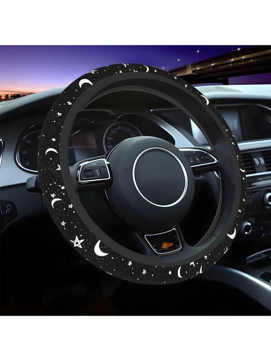 1pc Chic Car Steering Wheel Cover With Star & Moon Pattern, New Design, Non-Slip, No Inner Ring, Decorative Interior Car Accessories