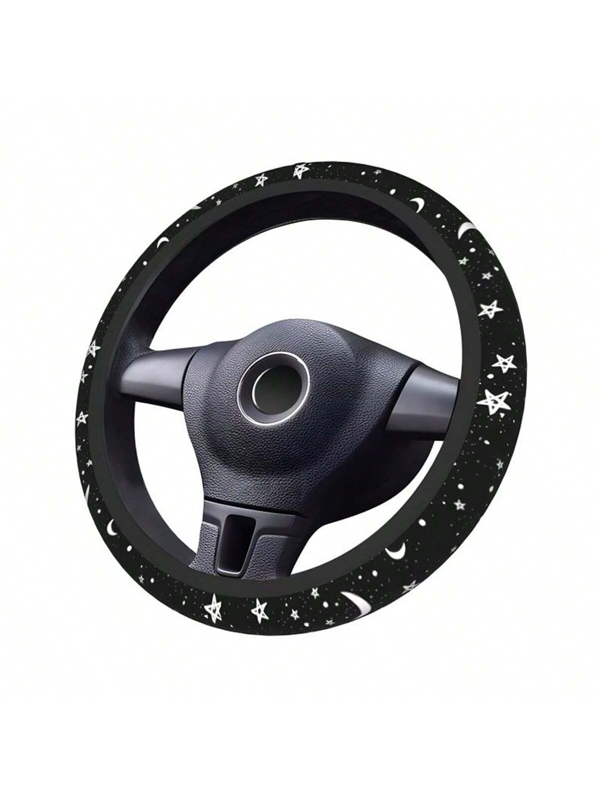 1pc Chic Car Steering Wheel Cover With Star & Moon Pattern, New Design, Non-Slip, No Inner Ring, Decorative Interior Car Accessories
