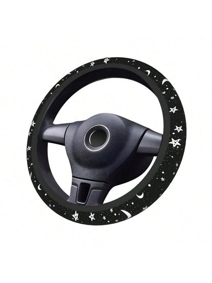 1pc Chic Car Steering Wheel Cover With Star & Moon Pattern, New Design, Non-Slip, No Inner Ring, Decorative Interior Car Accessories