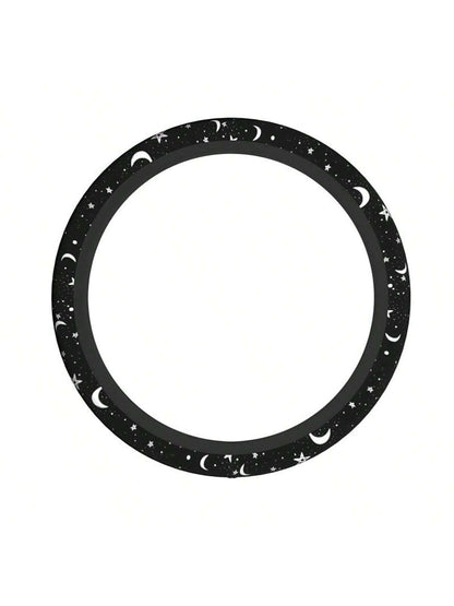 1pc Chic Car Steering Wheel Cover With Star & Moon Pattern, New Design, Non-Slip, No Inner Ring, Decorative Interior Car Accessories