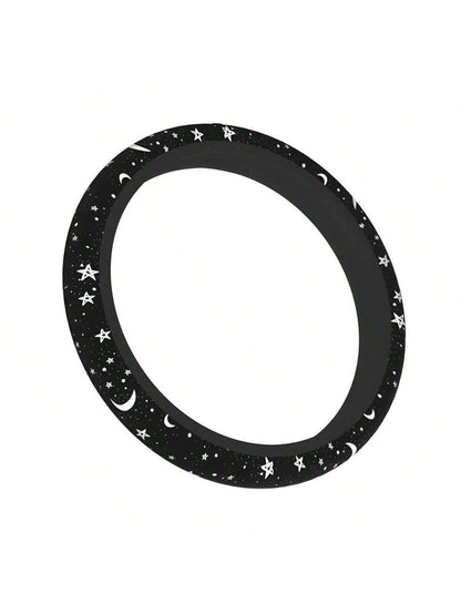1pc Chic Car Steering Wheel Cover With Star & Moon Pattern, New Design, Non-Slip, No Inner Ring, Decorative Interior Car Accessories
