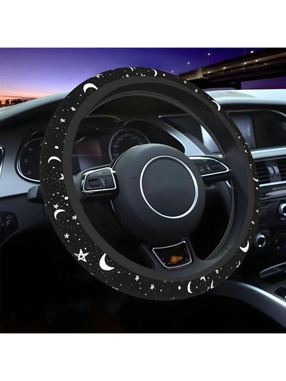 1pc Chic Car Steering Wheel Cover With Star & Moon Pattern, New Design, Non-Slip, No Inner Ring, Decorative Interior Car Accessories