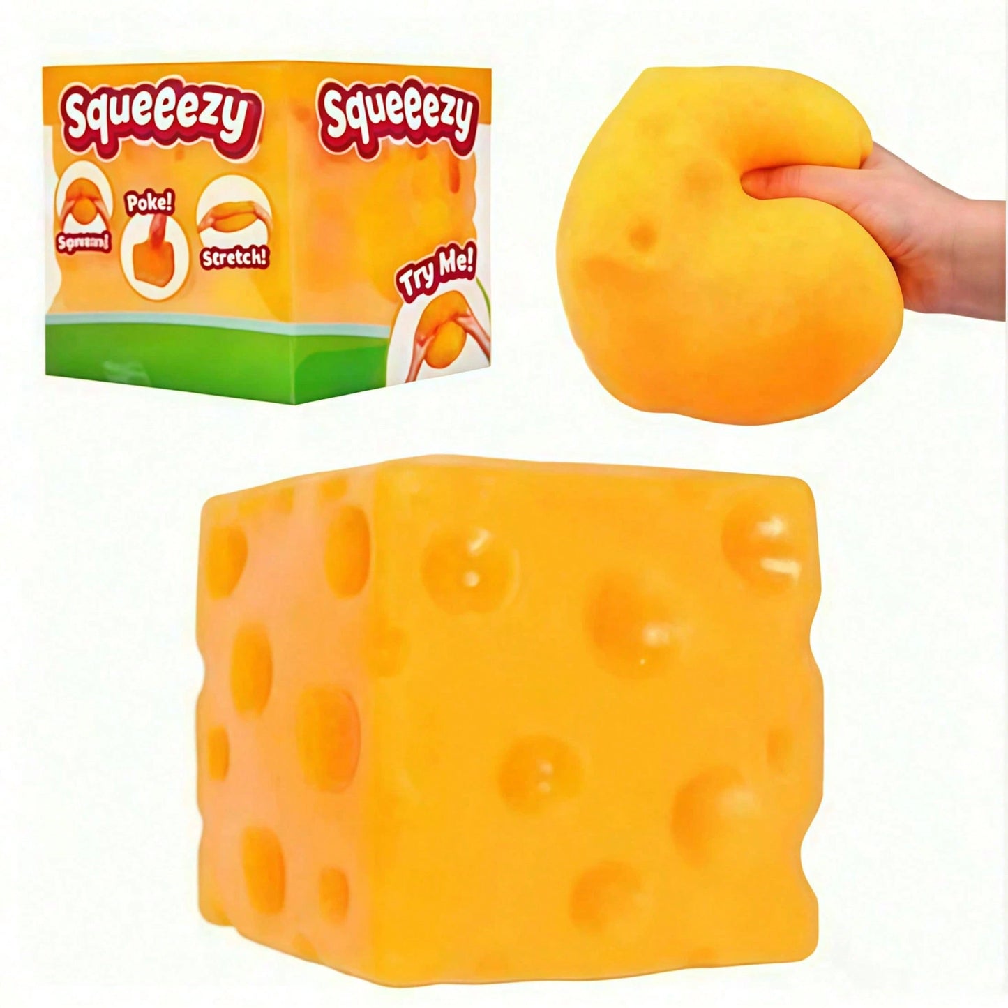 1PC Children Cheese Crunchy Squishy Toy, Oversized Cube Cheese Stress Relief Squeezable Ball, Non Rebound Fingertip Fidget Squishies, Holiday Gift Decompression Toy Soft Cheese