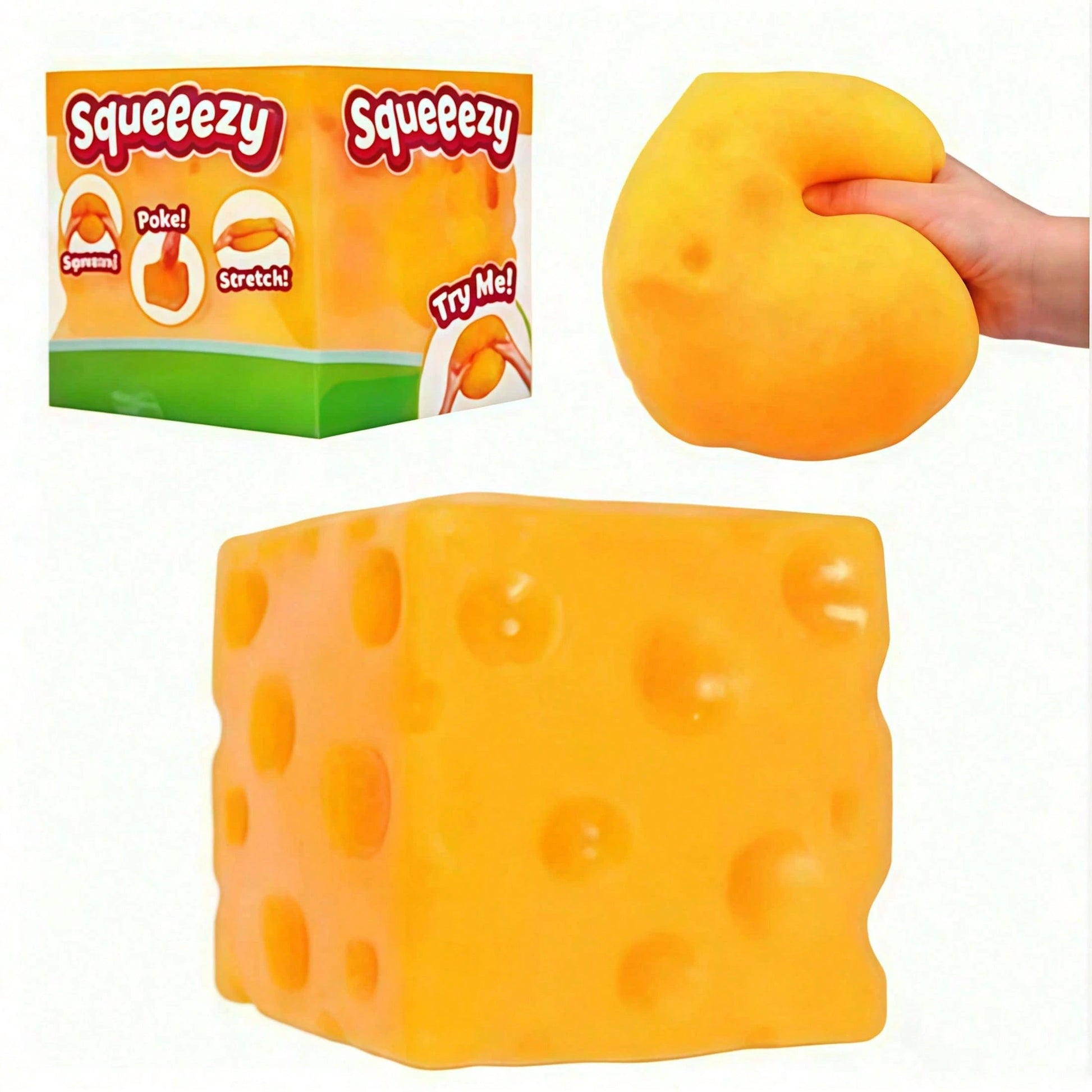 1PC Children Cheese Crunchy Squishy Toy, Oversized Cube Cheese Stress Relief Squeezable Ball, Non Rebound Fingertip Fidget Squishies, Holiday Gift Decompression Toy Soft Cheese