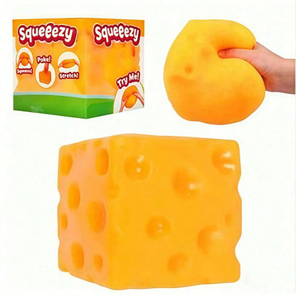 1PC Children Cheese Crunchy Squishy Toy, Oversized Cube Cheese Stress Relief Squeezable Ball, Non Rebound Fingertip Fidget Squishies, Holiday Gift Decompression Toy Soft Cheese