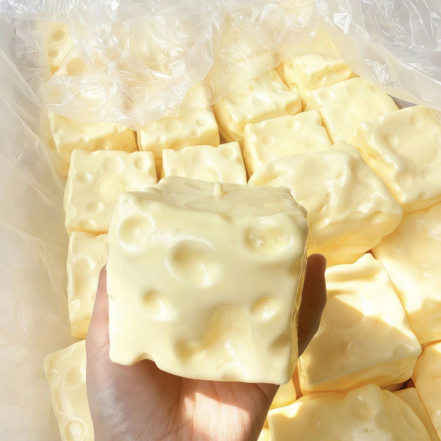 1PC Children Cheese Crunchy Squishy Toy, Oversized Cube Cheese Stress Relief Squeezable Ball, Non Rebound Fingertip Fidget Squishies, Holiday Gift Decompression Toy Soft Cheese