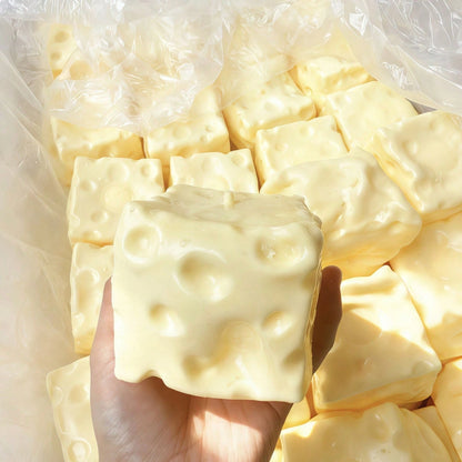 1PC Children Cheese Crunchy Squishy Toy, Oversized Cube Cheese Stress Relief Squeezable Ball, Non Rebound Fingertip Fidget Squishies, Holiday Gift Decompression Toy Soft Cheese