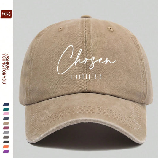 1pc "Chosen" Print Baseball Cap, Vintage Distressed Snapback Trucker Hat For Men & Women, Adjustable Unisex Graduation Cap, Lightweight Breathable Casual Outdoor Hat For Fishing, Gym, Parties, Golf, H