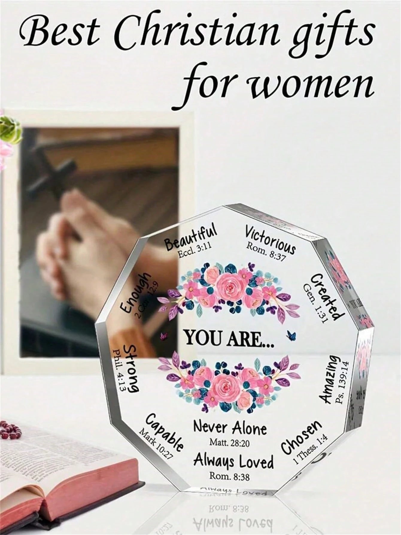 1pc Christian Acrylic Gift For Women, Birthday Gift, Inspirational Retro Gifts, Spiritual Gifts, Catholic Gift For Mom, Friend, Coworker, Sister, Christian Home Office Decor Sign Graduation