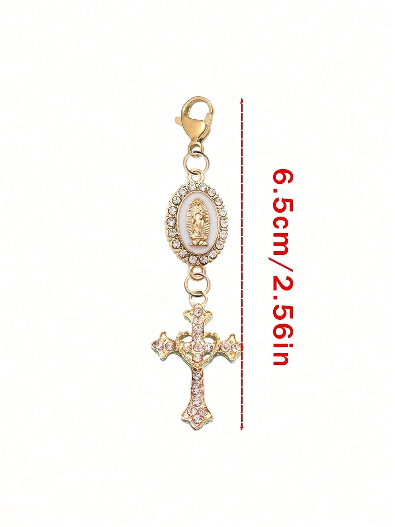 1pc Christian Keychain Charm, Virgin Mary & Crystal Heart Cross Pendant, Bag/Car Key Chain Accessory