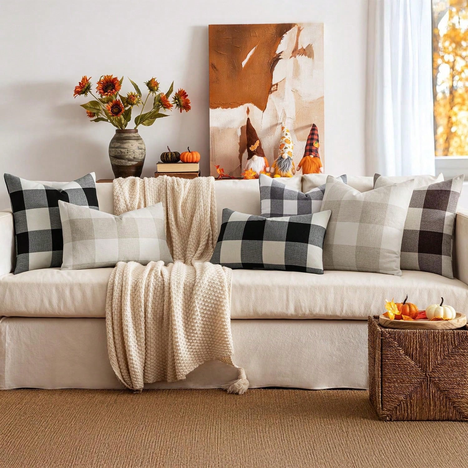 1pc Classic Plaid Pattern Linen Pillow Cover, Autumn And Winter Living Room Sofa Decoration Cushion Case