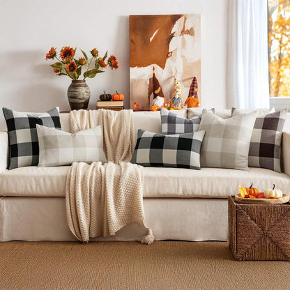 1pc Classic Plaid Pattern Linen Pillow Cover, Autumn And Winter Living Room Sofa Decoration Cushion Case