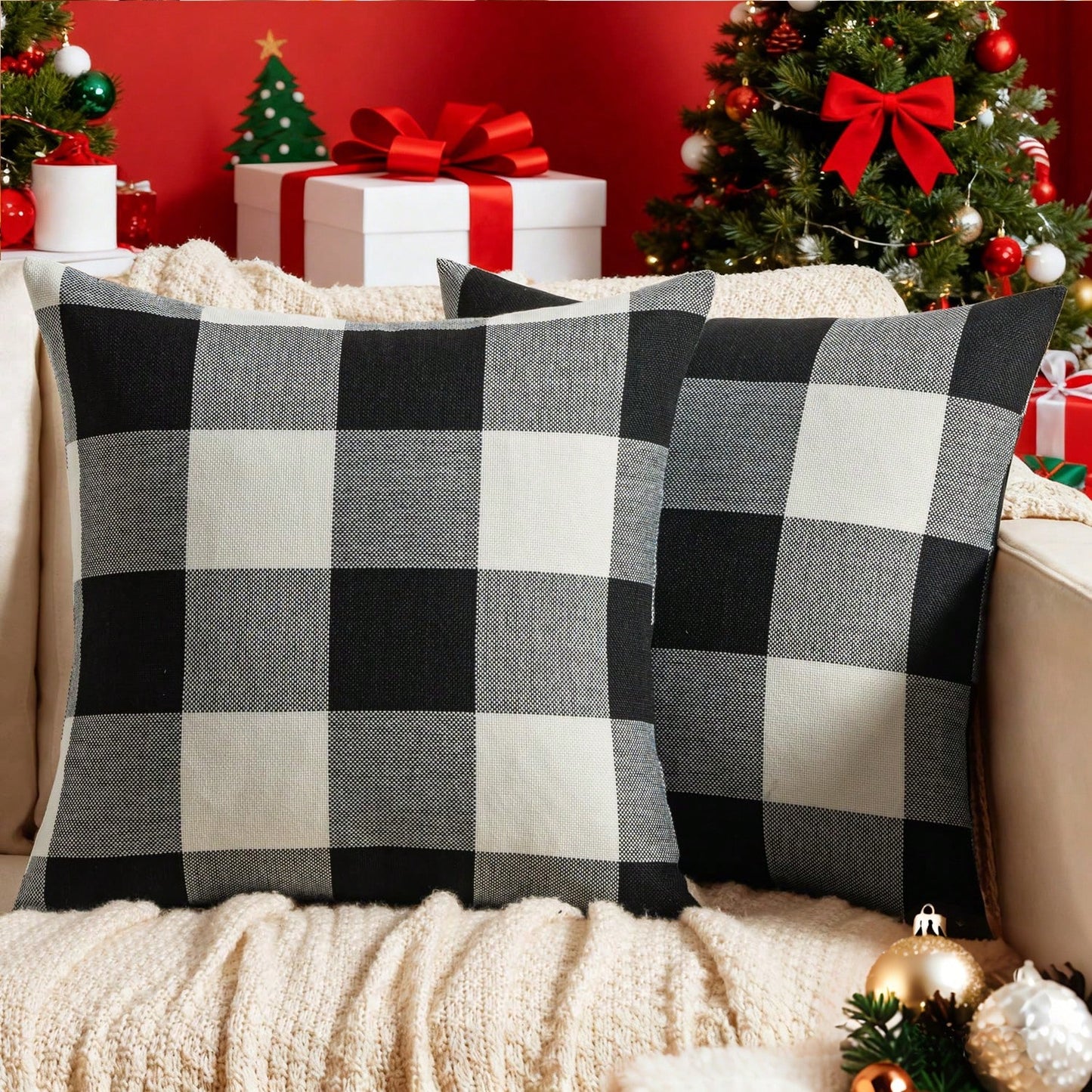 1pc Classic Plaid Pattern Linen Pillow Cover, Autumn And Winter Living Room Sofa Decoration Cushion Case