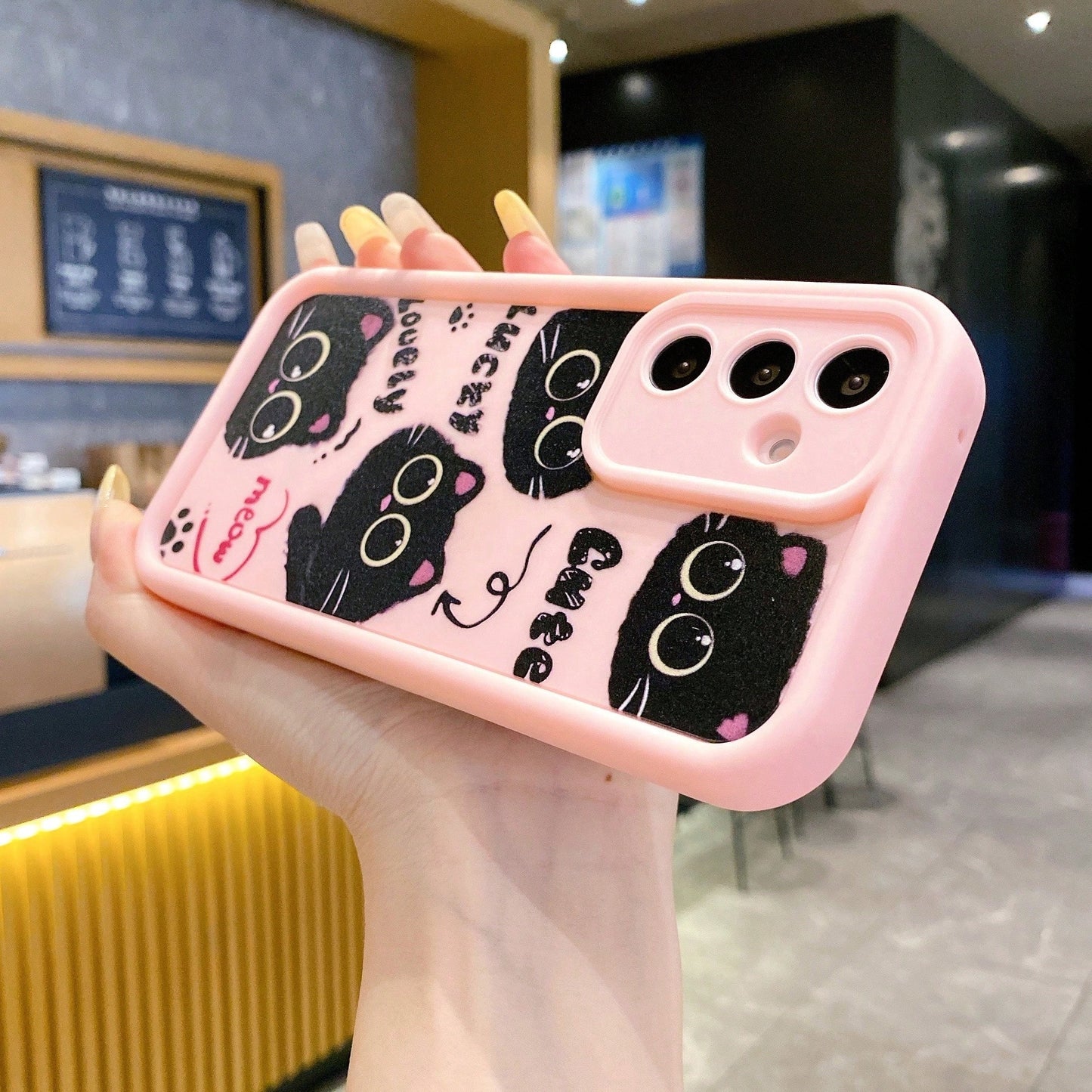 1pc Coal Ball Cat Illustration (Short Rope Gift With Follow) Gradient Phone Case Suitable For An Series [International Version Non-Local Version] 17T/17T PRO/RY 600/600PRO/600LITE SX S26Ultra/S25/S24
