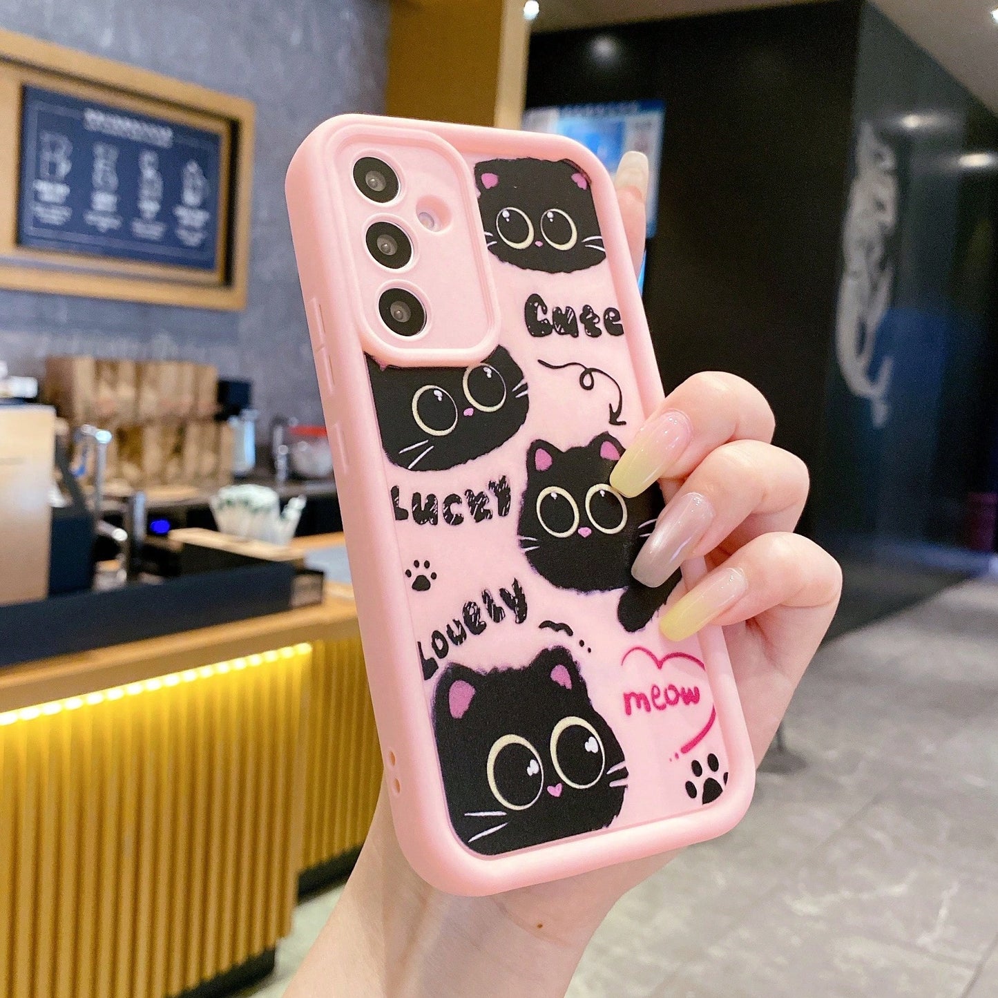 1pc Coal Ball Cat Illustration (Short Rope Gift With Follow) Gradient Phone Case Suitable For An Series [International Version Non-Local Version] 17T/17T PRO/RY 600/600PRO/600LITE SX S26Ultra/S25/S24