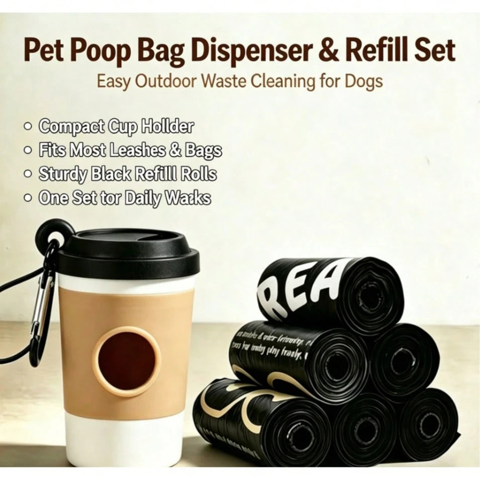 1pc Coffee Cup Shaped Durable Pet Waste Bag Dispenser With Trash Bags, Suitable For Dog Walking And Outdoor Travel, Cute Cartoon Creative Design, Hygienic, Random Waste Pickup Tool And Plastic Bag Sty