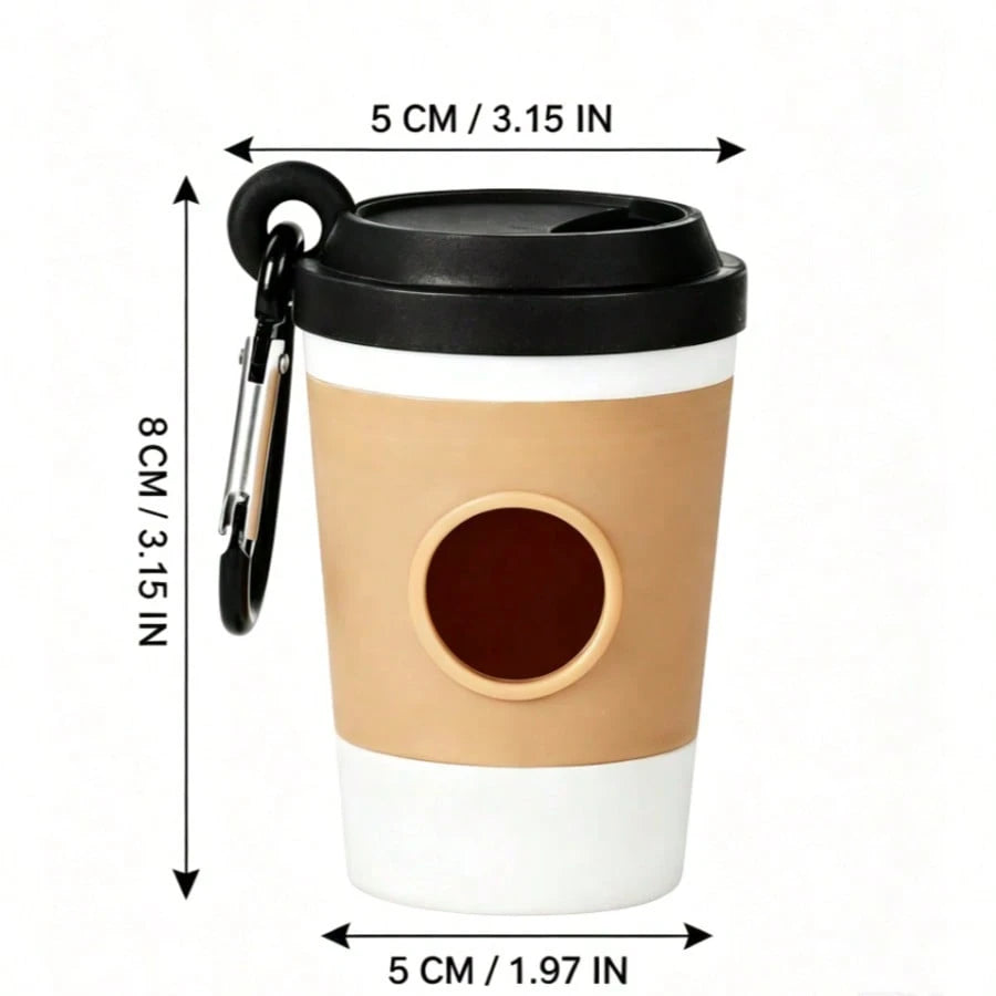 1pc Coffee Cup Shaped Durable Pet Waste Bag Dispenser With Trash Bags, Suitable For Dog Walking And Outdoor Travel, Cute Cartoon Creative Design, Hygienic, Random Waste Pickup Tool And Plastic Bag Sty