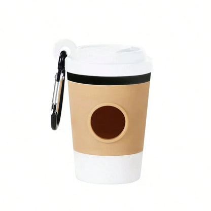 1pc Coffee Cup Shaped Durable Pet Waste Bag Dispenser With Trash Bags, Suitable For Dog Walking And Outdoor Travel, Cute Cartoon Creative Design, Hygienic, Random Waste Pickup Tool And Plastic Bag Sty