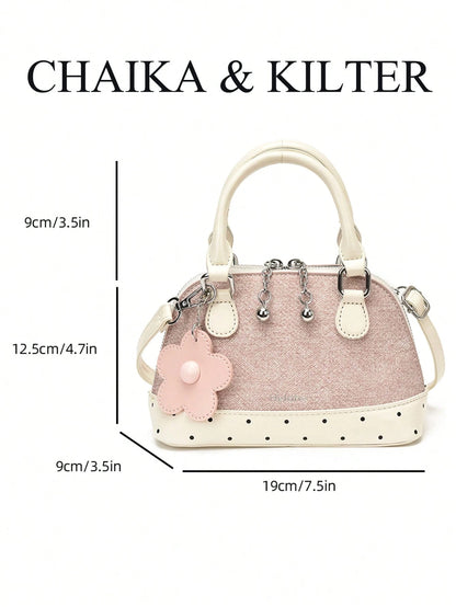1pc Color Block PU Leather New Women Backpack, Shoulder Bag, Crossbody Bag, Fashionable Shell Handbag, Adjustable Strap, Suitable For Girls, College S