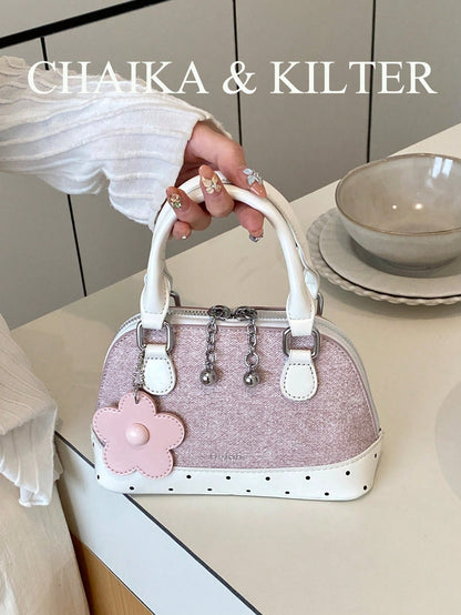 1pc Color Block PU Leather New Women Backpack, Shoulder Bag, Crossbody Bag, Fashionable Shell Handbag, Adjustable Strap, Suitable For Girls, College S
