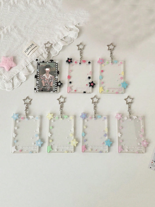 1pc Colorful Star Decor Card Holder, Transparent 3-Inch Small Card Display Case For Photos, Back To School