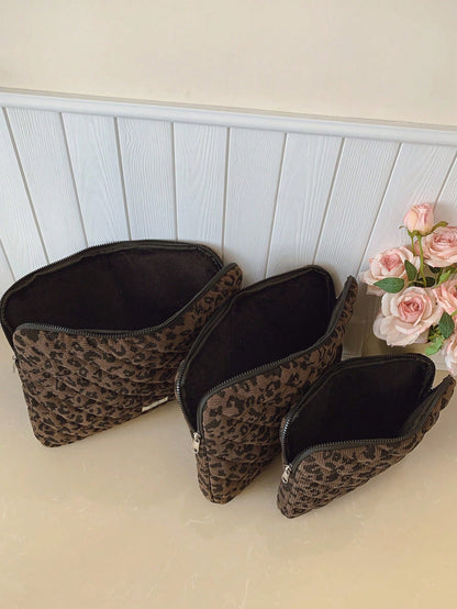 1pc Corduroy Student Laptop Sleeve, Fits 11"/13"/15" Laptops, Leopard Print Casual Unisex Protective Case, Compact & Portable, Can Be Used As Document Bag, Laptop Sleeve, Laptop Carrying Bag, Suitable