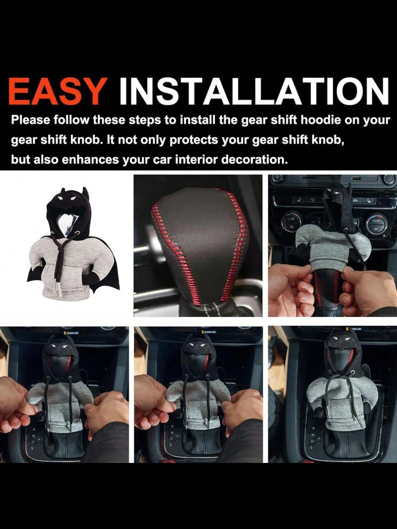 1pc Creative Bat Shaped Car Gear Shift Knob Cover, Fits For Car Interior Decor, Dust-Proof Gear Shift Sleeve, Manual Transmission Shifter Handle Cover,Car Accessories,Men's Gifts,Car Accessories