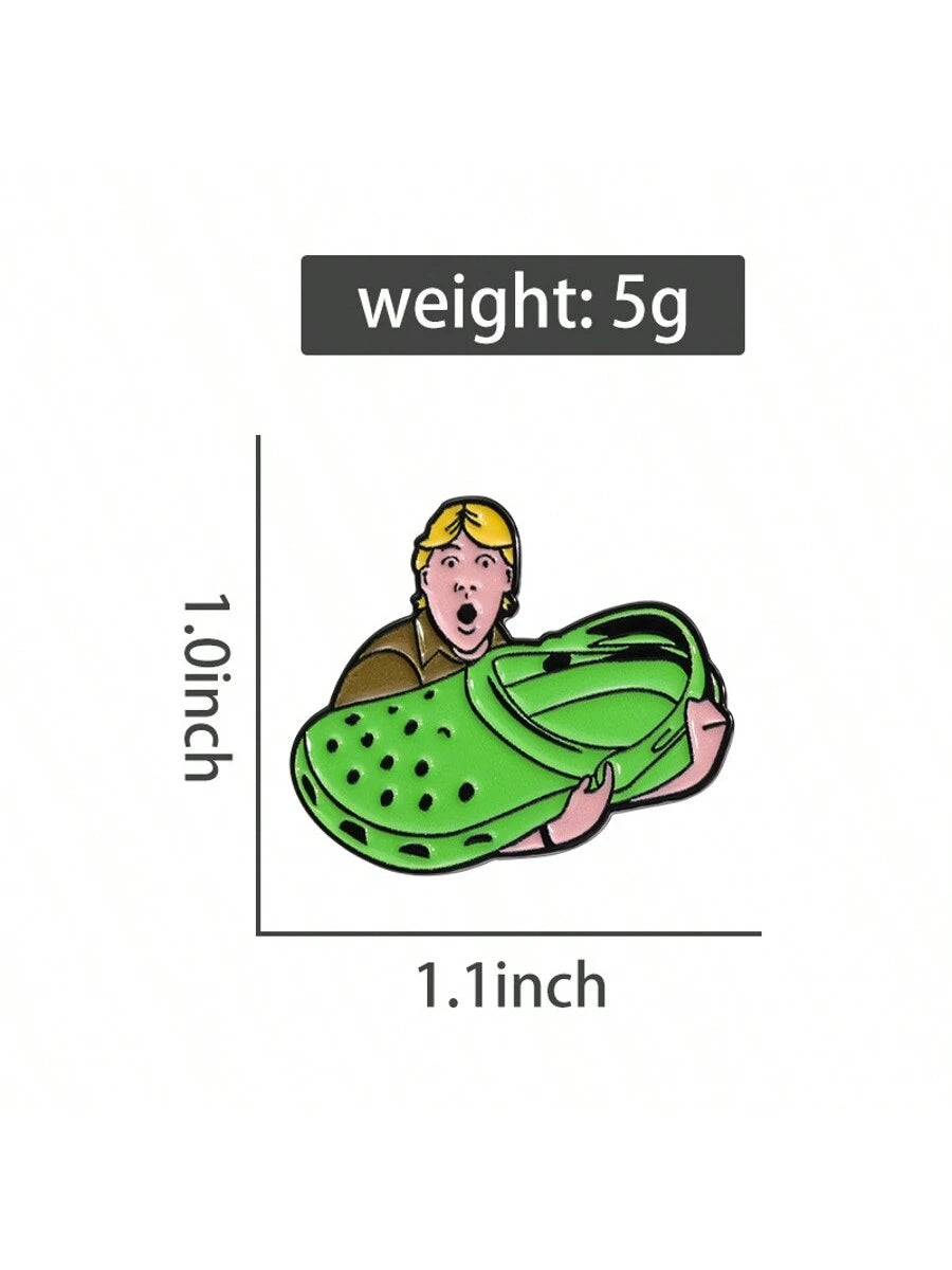 1pc Creative Cute Green Slipper Style Brooch Personalized Fun Boy Accessories Metal Badge Pin For Clothes Bag Charm Office Accessories Shirts Jacket Jewelry Christmas Halloween Autumn-Winter Accessori