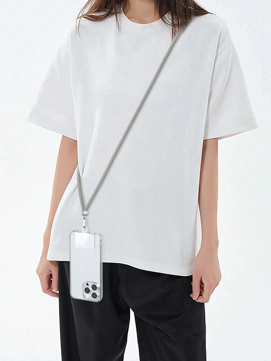 1pc Crossbody Phone Lanyard (Grey), Includes Transparent Pad For Phone Case Attachment, Multi-Functional Adjustable Neck Strap, Length 145cm/57in, Compatible With All Smartphones, Universal Lanyard Su