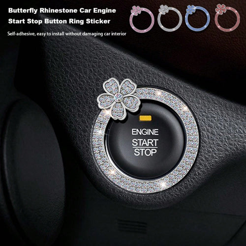 1pc Crystal Rhinestone 5-Petal Flower Car One-Touch Start Button Decor Sticker, Cute Flower Shape, Car Interior Decoration, Popular One-Touch Start Button Cover Sticker, Suitable For Key Ignition And