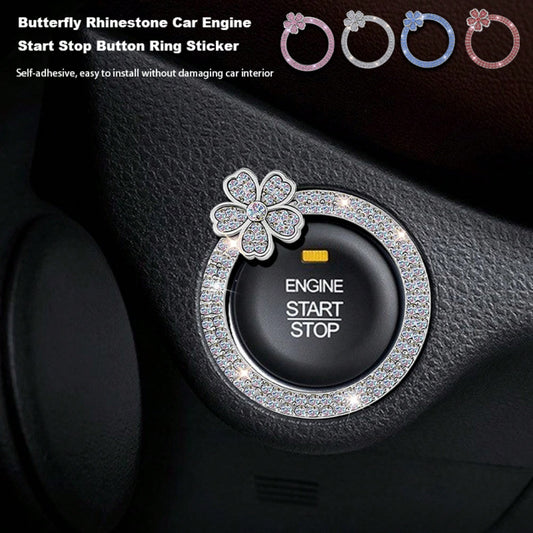 1pc Crystal Rhinestone 5-Petal Flower Car One-Touch Start Button Decor Sticker, Cute Flower Shape, Car Interior Decoration, Popular One-Touch Start Button Cover Sticker, Suitable For Key Ignition And