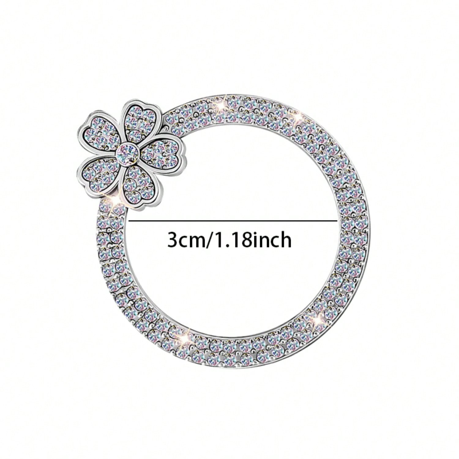 1pc Crystal Rhinestone 5-Petal Flower Car One-Touch Start Button Decor Sticker, Cute Flower Shape, Car Interior Decoration, Popular One-Touch Start Button Cover Sticker, Suitable For Key Ignition And
