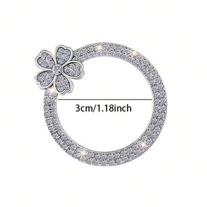 1pc Crystal Rhinestone 5-Petal Flower Car One-Touch Start Button Decor Sticker, Cute Flower Shape, Car Interior Decoration, Popular One-Touch Start Button Cover Sticker, Suitable For Key Ignition And