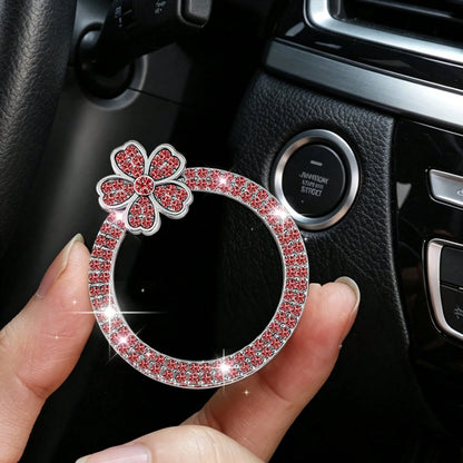 1pc Crystal Rhinestone 5-Petal Flower Car One-Touch Start Button Decor Sticker, Cute Flower Shape, Car Interior Decoration, Popular One-Touch Start Button Cover Sticker, Suitable For Key Ignition And