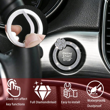 1pc Crystal Rhinestone 5-Petal Flower Car One-Touch Start Button Decor Sticker, Cute Flower Shape, Car Interior Decoration, Popular One-Touch Start Button Cover Sticker, Suitable For Key Ignition And
