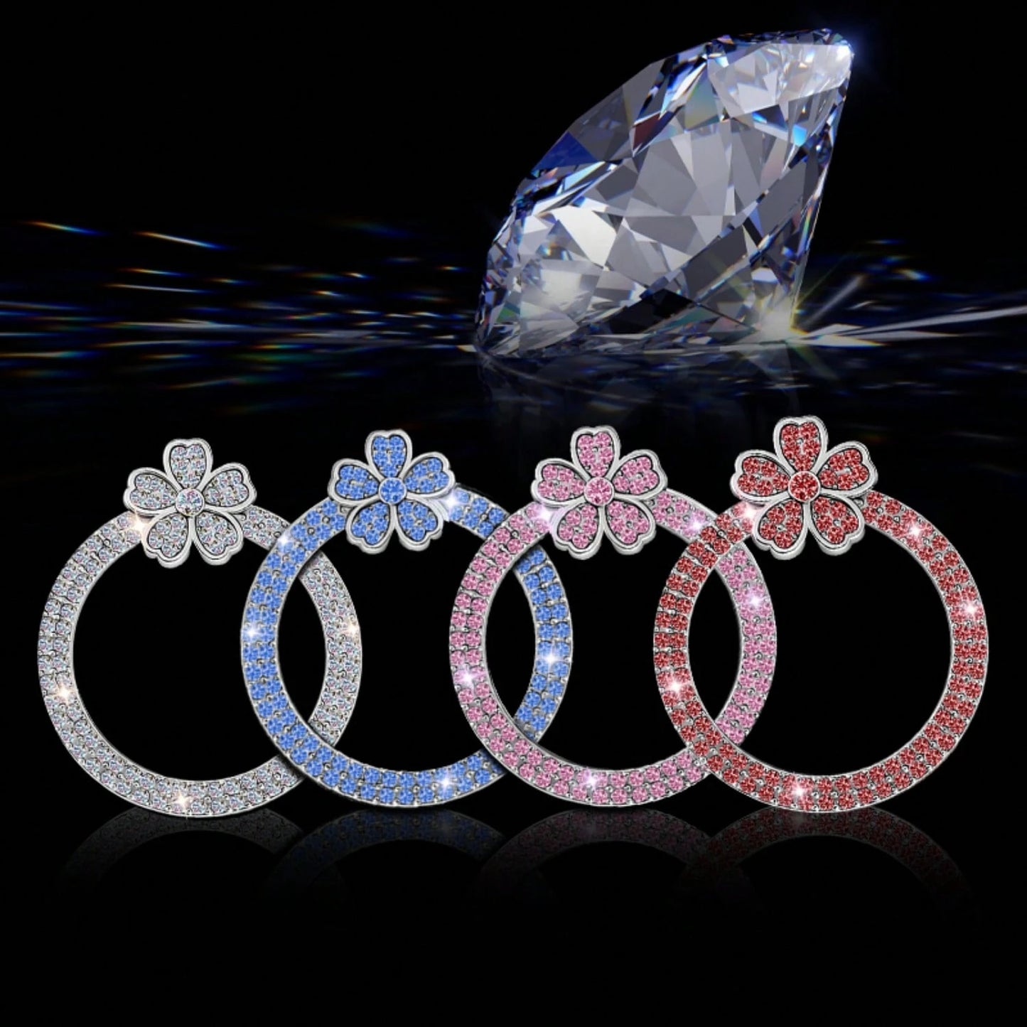 1pc Crystal Rhinestone 5-Petal Flower Car One-Touch Start Button Decor Sticker, Cute Flower Shape, Car Interior Decoration, Popular One-Touch Start Button Cover Sticker, Suitable For Key Ignition And