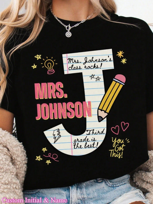 1pc Custom Teacher Shirt, Personalized Teacher Name Shirt, Third Grade Tshirt, Back To School T-Shirt, Teacher Appreciation Gift, 100% Cotton, S-2XL