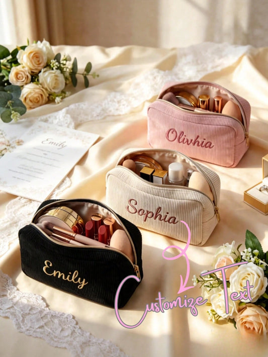 1pc Customized Embroidered Name Cosmetic Bag, Women's Makeup Organizer, Daily Travel Storage, Travel Toiletry Bag, Large Capacity, Bridal Party Gift, Bridesmaid Gift, Birthday Gift, Mother's Day Gift