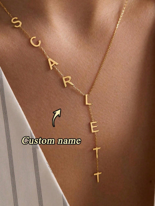 1pc Customized Initial Necklace, Personalized Name Pendant, Gold Y-Shape Necklace, Stainless Steel Chain, Bridesmaid Jewelry, Mother's Day, Valentine's Day, Graduation, Birthday, Anniversary Gift, Aes