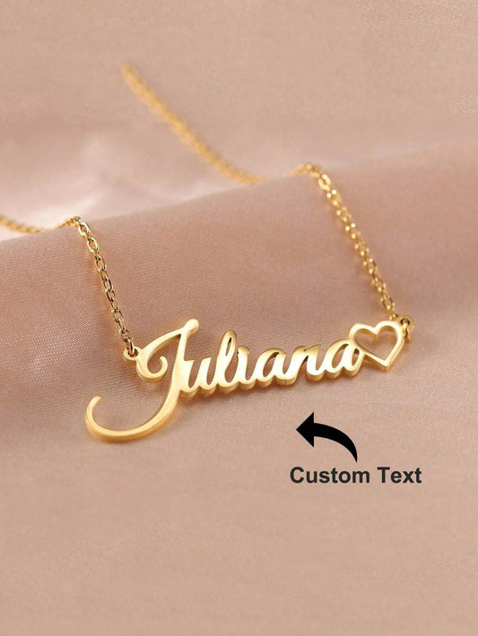 1pc Customized Women's Hollow Heart-Shaped Nameplate Necklace, Personalized 18K Gold Plated Stainless Steel, Gift For Her, Mom, Daughter, Anniversary, Birthday, Party, Mother's Day, Valentine's Day, G
